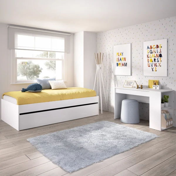 Cameretta bambini completa con letto estraibile scrivania bianco Bellix