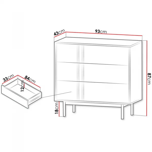 Cassettiera 93x87 cm 3 cassetti antracite rovere Essenzia