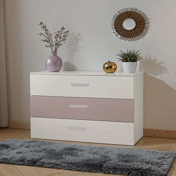 Cassettiera cameretta 80x73h cm 3 cassetti cashmere rosa Colorful