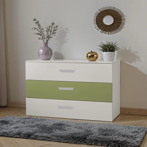 Cassettiera cameretta 80x73h cm 3 cassetti cashmere verde Colorful