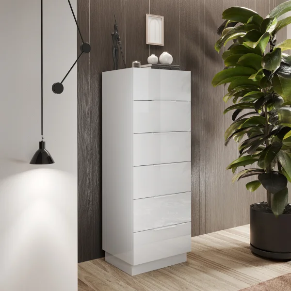Cassettiera multifunzione 50x138cm 6 cassetti bianco lucido Gassy - Silky