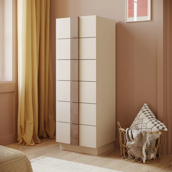 Cassettiera multifunzione 50x138h cm 6 cassetti beige cashmere rovere scuro Fummy