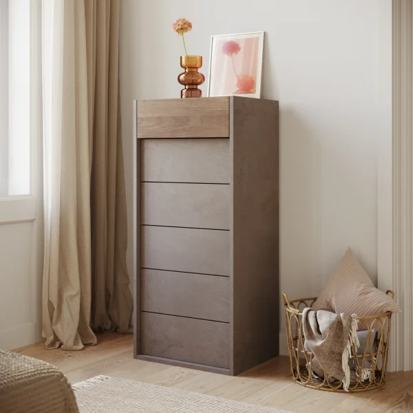 Cassettiera multifunzione 52x138h cm 6 cassetti marrone bronzo rovere scuro Riace