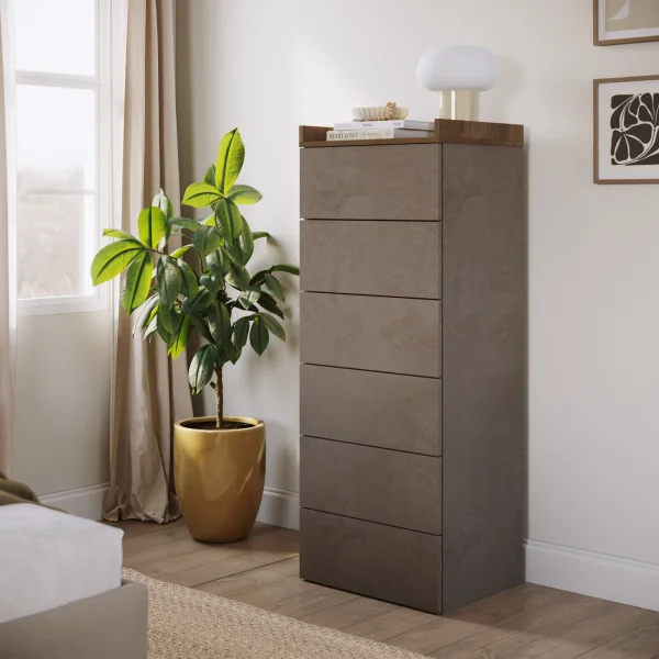 Cassettiera multifunzione 53x138h cm 6 cassetti marrone bronzo rovere scuro Brunny
