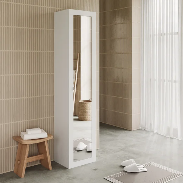 Colonna bagno 42x195h cm 1 anta con specchio bianco lucido Turny