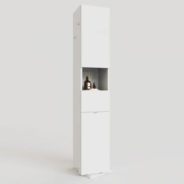 Colonna bagno girevole 35x185h cm con specchio e gancio bianco lucido Turny