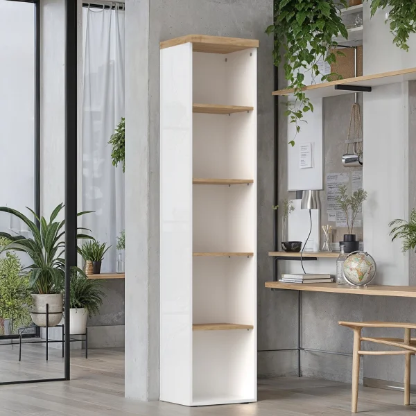 Colonna libreria ufficio 40x190h cm 5 vani bianco lucido rovere chiaro Opera