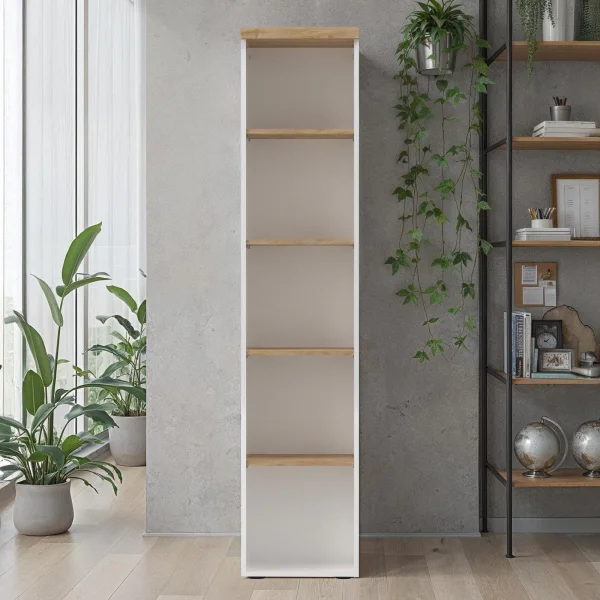 Colonna libreria ufficio 40x190h cm 5 vani bianco lucido rovere chiaro Opera