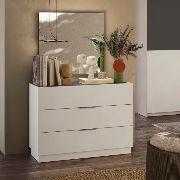 Comò cassettiera multifunzione 110x83cm 3 cassetti beige cashmere antracite Silky - Gassy