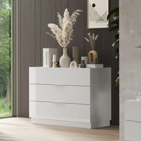 Comò cassettiera multifunzione 110x83cm 3 cassetti bianco lucido Gassy - Silky
