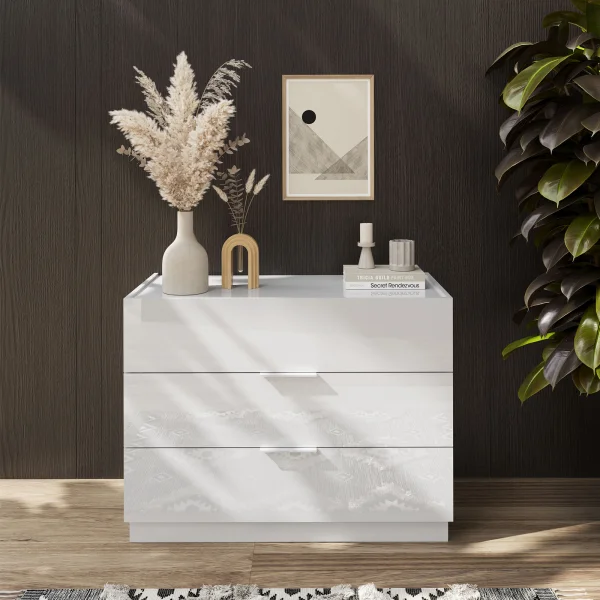 Comò cassettiera multifunzione 110x83cm 3 cassetti bianco lucido Gassy - Silky