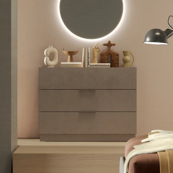 Comò cassettiera multifunzione 110x83cm 3 cassetti marrone bronzo rovere scuro Silky - Gassy
