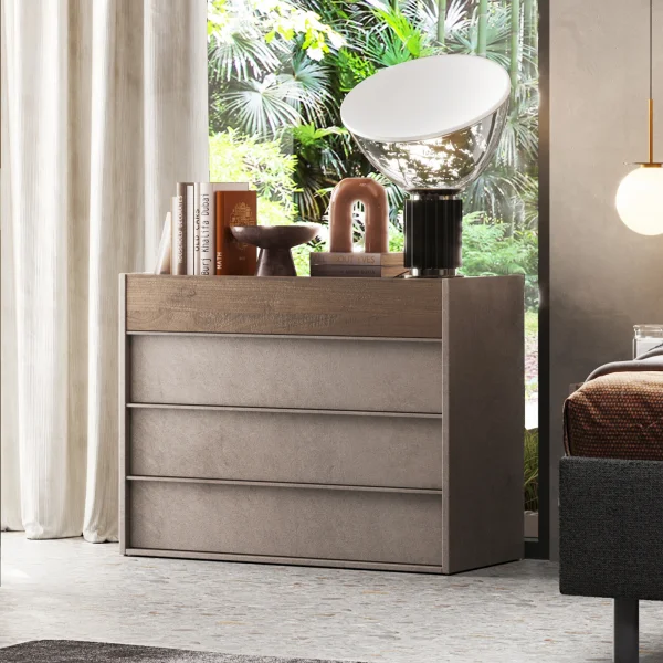 Comò cassettiera multifunzione 110x83cm 4 cassetti marrone bronzo rovere scuro Riace