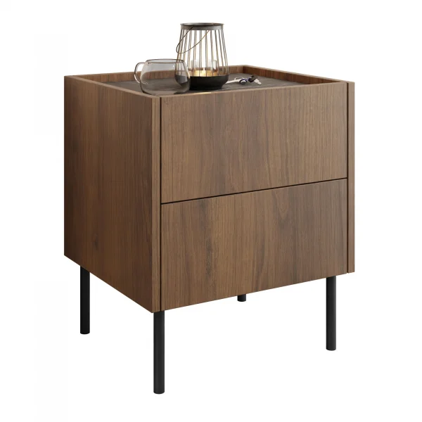Comodino 40x50h cm 2 cassetti moderno piano effetto marmo nero noce Caliva