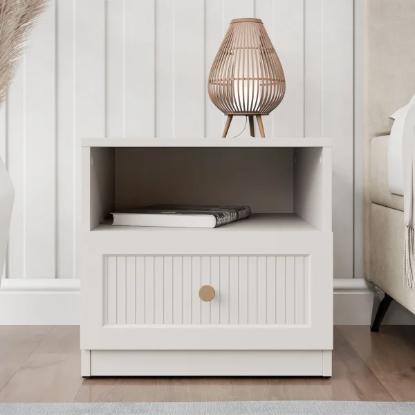 Comodino 46x44h cm cannettato 1 cassetto beige cashmere Rolly
