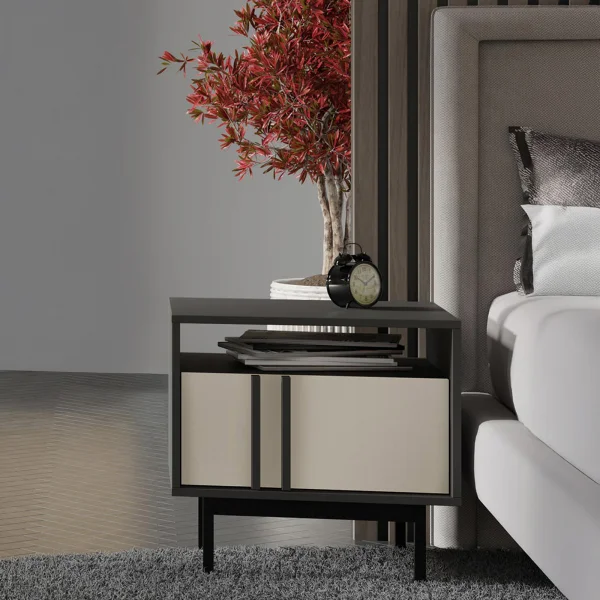 Comodino 53x53 cm 1 cassetto antracite beige Essenzia