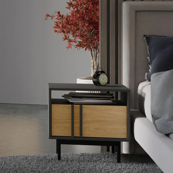 Comodino 53x53 cm 1 cassetto antracite rovere Essenzia