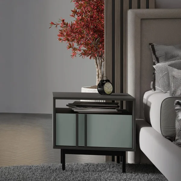 Comodino 53x53 cm 1 cassetto antracite verde Essenzia