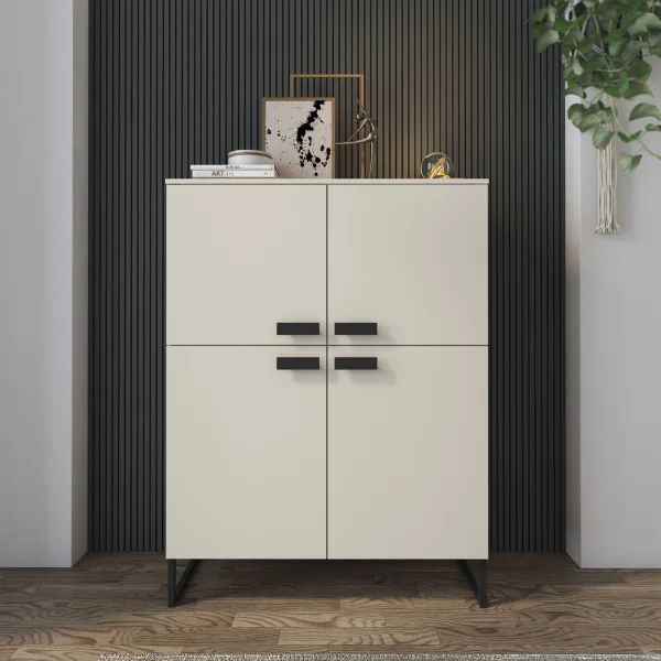 Credenza alta 108x144h cm 4 ante moderna cashmere nero Casmira