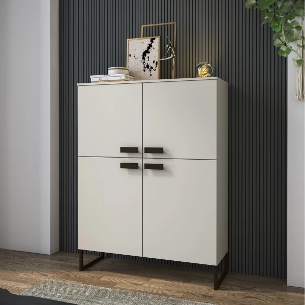 Credenza alta 108x144h cm 4 ante moderna cashmere nero Casmira