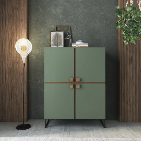 Credenza alta 108x144h cm 4 ante verde salvia scuro rovere Selvia