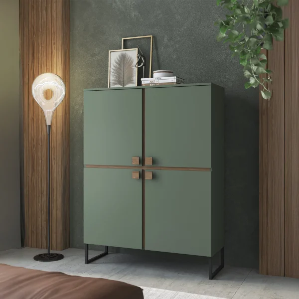 Credenza alta 108x144h cm 4 ante verde salvia scuro rovere Selvia