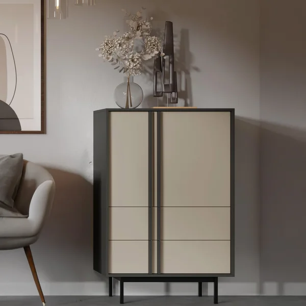 Credenza alta 83x127 cm 2 ante 2 cassetti antracite beige Essenzia