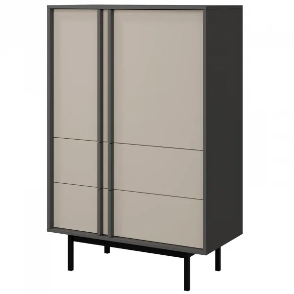 Credenza alta 83x127 cm 2 ante 2 cassetti antracite beige Essenzia