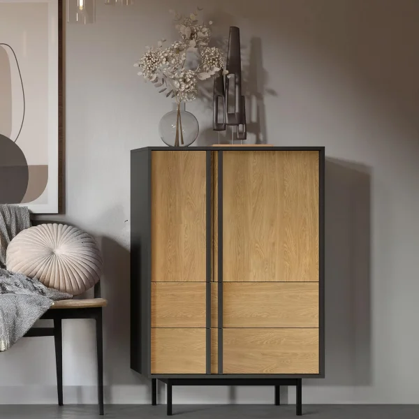 Credenza alta 83x127 cm 2 ante 2 cassetti antracite rovere Essenzia