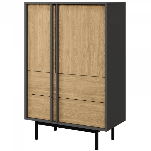 Credenza alta 83x127 cm 2 ante 2 cassetti antracite rovere Essenzia