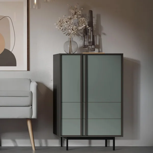 Credenza alta 83x127 cm 2 ante 2 cassetti antracite verde Essenzia