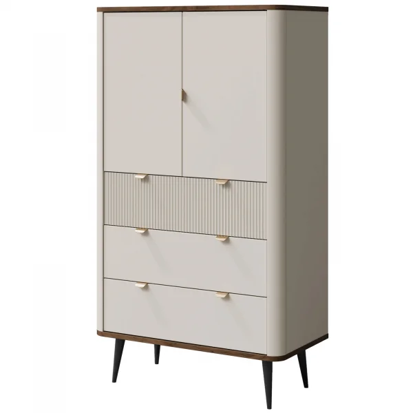 Credenza alta 90x142 cm 2 ante 3 cassetti beige cashmere noce Arden