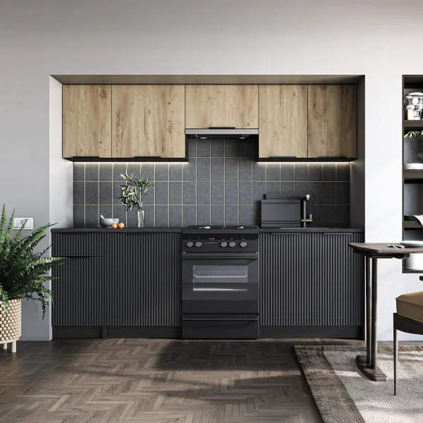 Cucina 240cm completa componibile moderna nero rovere Yangon