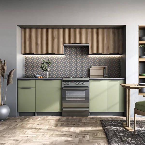 Cucina 240cm completa componibile moderna verde salvia rovere Taipei