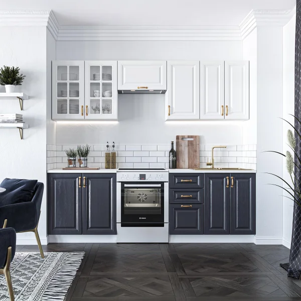 Cucina 240cm completa moderna shabby componibile bianco blu Stilly