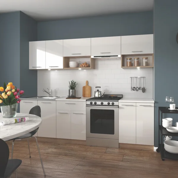 Cucina 260cm moderna componibile lineare bianco lucido Natural