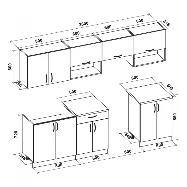 Cucina 260cm moderna componibile lineare bianco lucido Natural