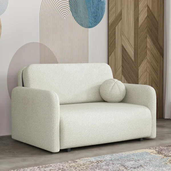 Divano letto 2 posti  130x103 cm con contenitore e cuscino tessuto bouclé beige chiaro Reposa