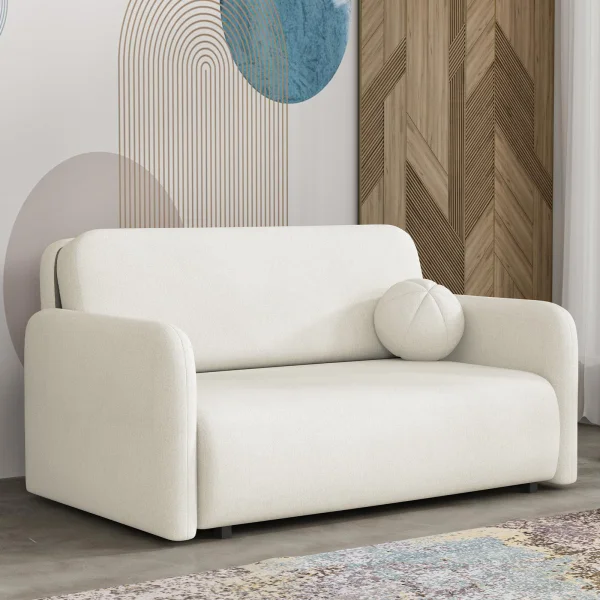 Divano letto 2 posti 150x103 cm con contenitore e cuscino tessuto velo panna Reposa