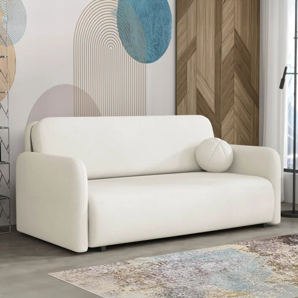 Divano letto 3 posti 170x103 cm con contenitore e cuscino tessuto velo panna Reposa