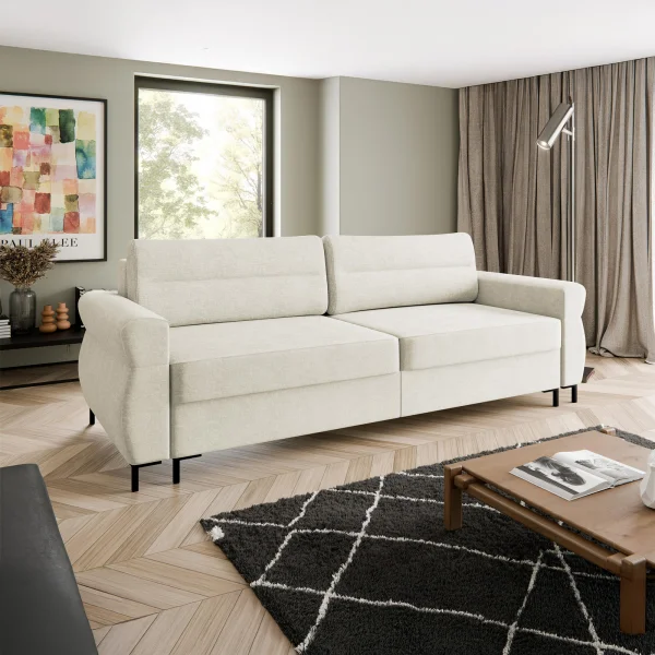 Divano letto 3 posti 238x95 cm con box contenitore imbottito beige chiaro nero Velissa