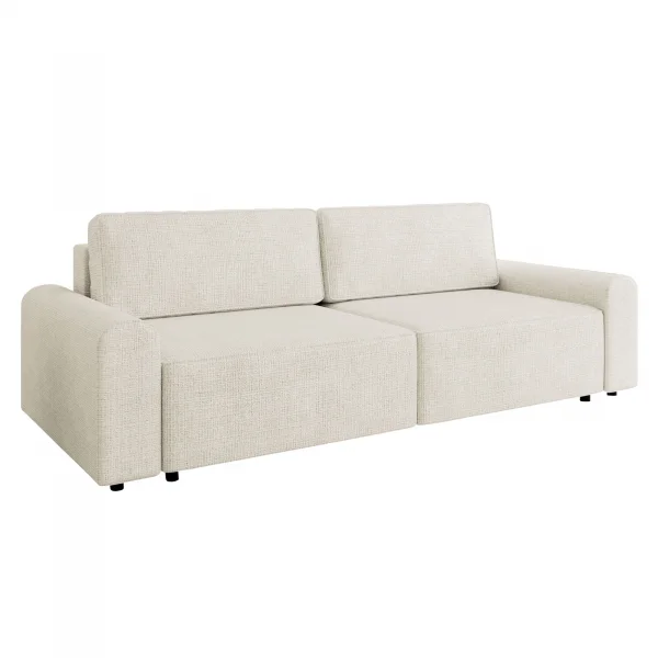 Divano letto 3 posti 240x95 cm con box contenitore a trama sottile beige Olivon