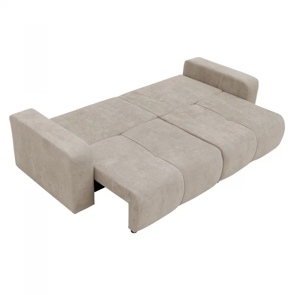 Divano letto 3 posti 248x90cm con contenitore in tessuto velo beige Floty