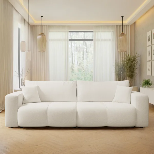 Divano letto 3 posti 248x90cm con contenitore in tessuto velo bianco Floty