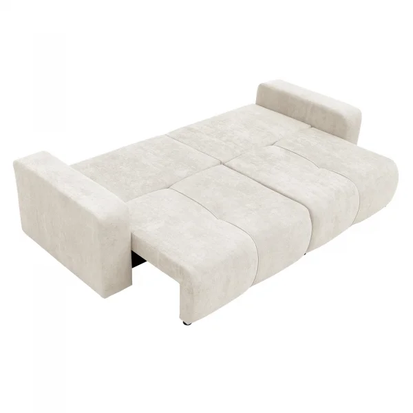 Divano letto 3 posti 248x90cm con contenitore in tessuto velo bianco Floty