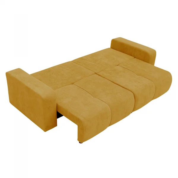 Divano letto 3 posti 248x90cm con contenitore in tessuto velo giallo senape Floty