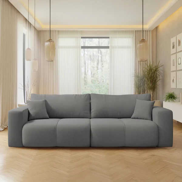Divano letto 3 posti 248x90cm con contenitore in tessuto velo grigio scuro Floty