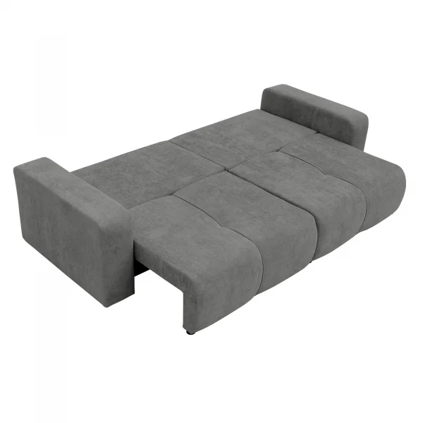 Divano letto 3 posti 248x90cm con contenitore in tessuto velo grigio scuro Floty