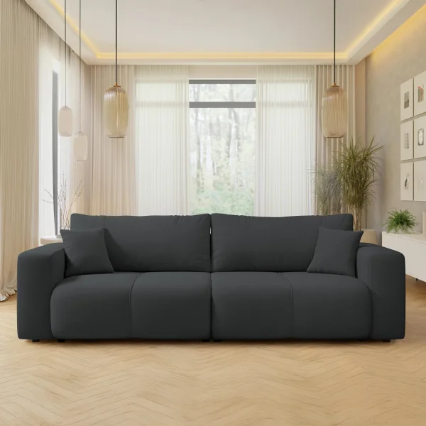 Divano letto 3 posti 248x90cm con contenitore in tessuto velo nero Floty