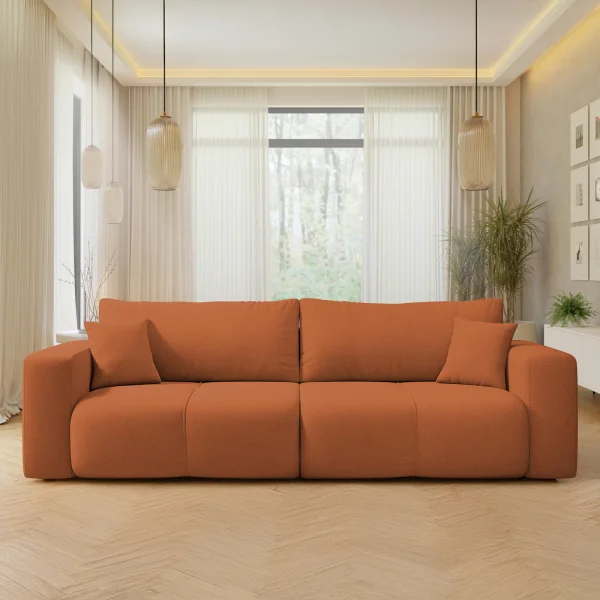 Divano letto 3 posti 248x90cm con contenitore in tessuto velo rosso mattone Floty